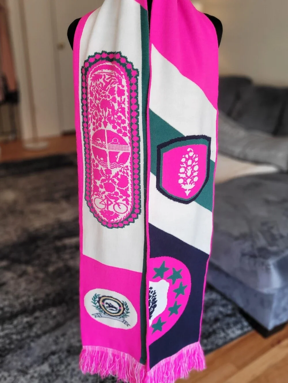 Free People Movement Big League Reversible Scarf Pink Graphic Logo Colorblock